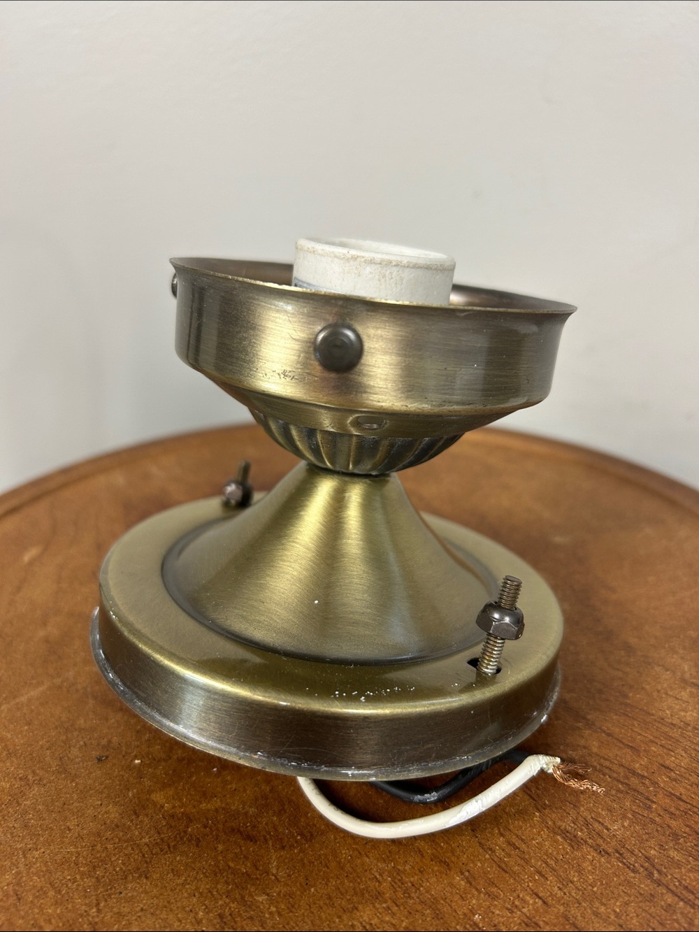 Vintage Brass Tone Flush Mount Ceiling Light Fixture Base Porcelain Socket